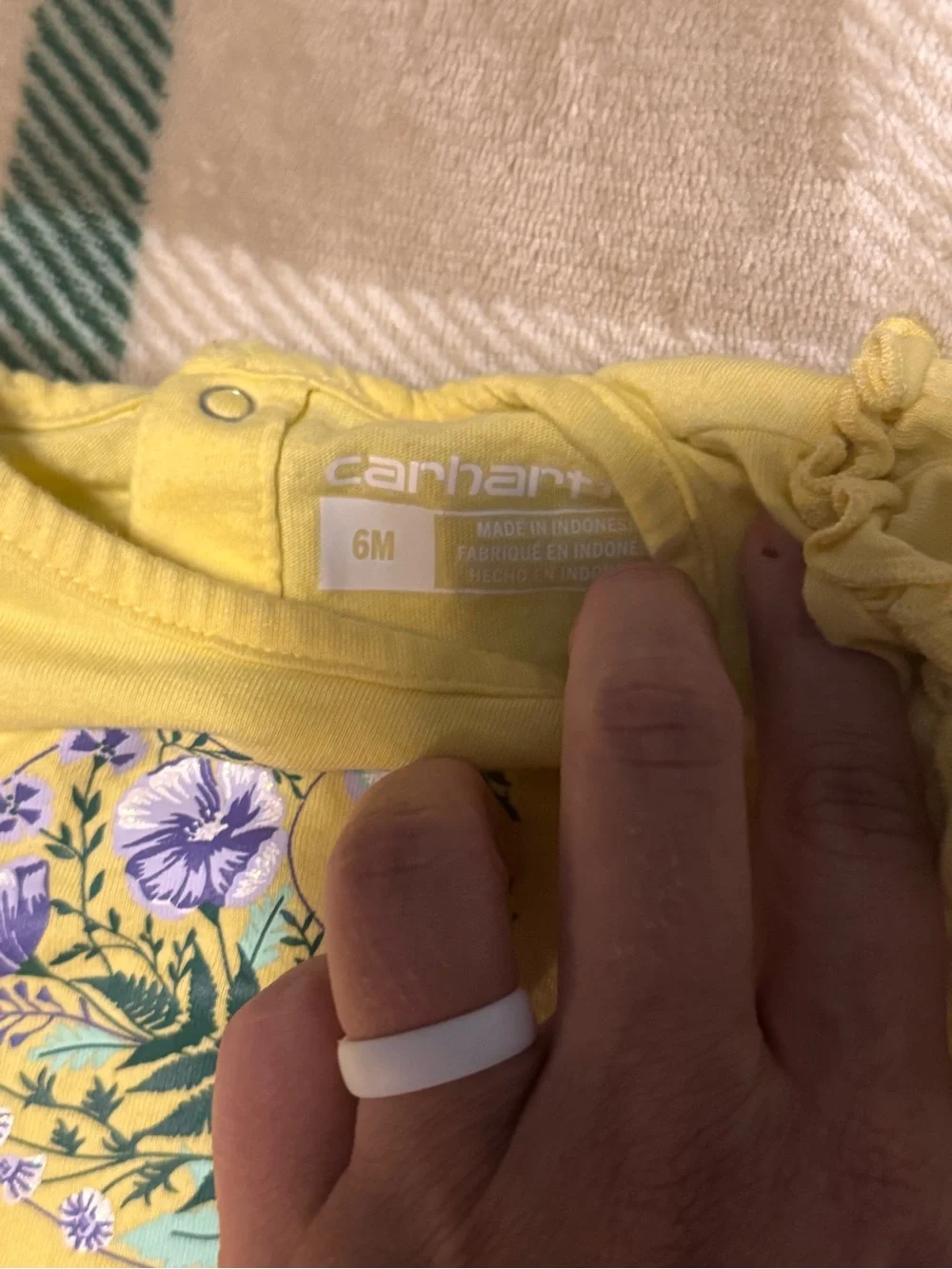 Carhartt Yellow Floral Heart Long-Sleeve Baby Bodysuit